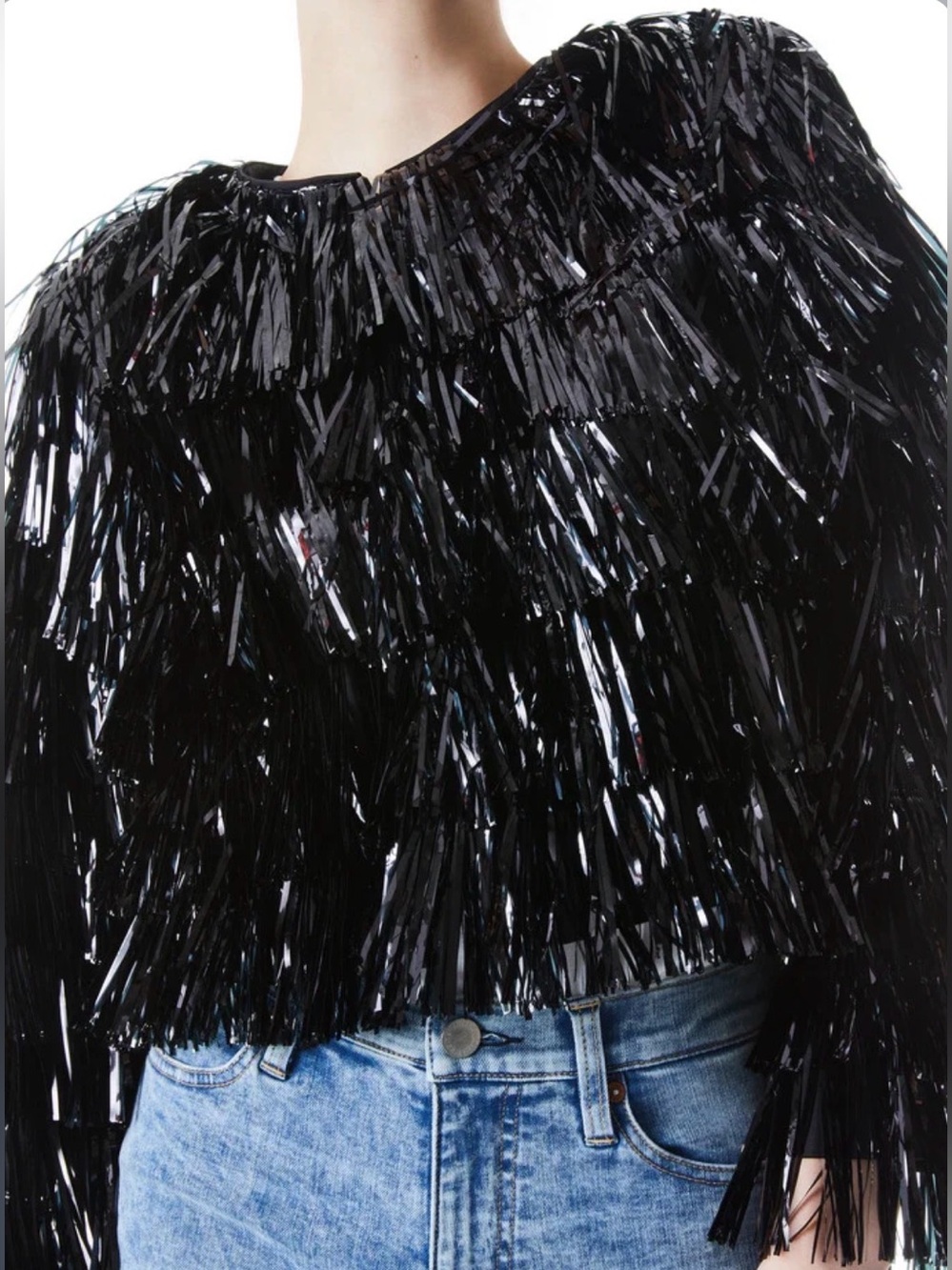 NWOT Alice + Olivia Fawn Fringe Tinsel Jacket In Black. Size M - Picture 5 of 11